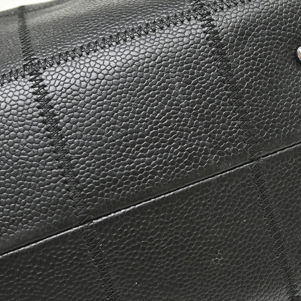 Chanel Square Stitch CC Boston Quilted Caviar, Black, Leather, Handbag