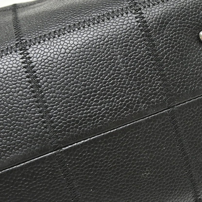 Chanel Square Stitch CC Boston Quilted Caviar, Black, Leather, Handbag