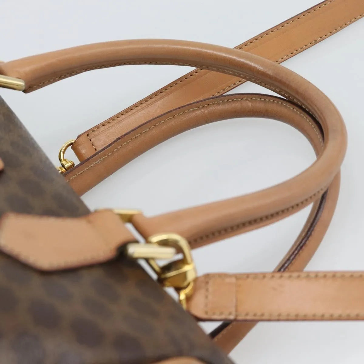 Celine Vintage Macadam Boston Canvas and Leather, Brown, PVC, Handbag