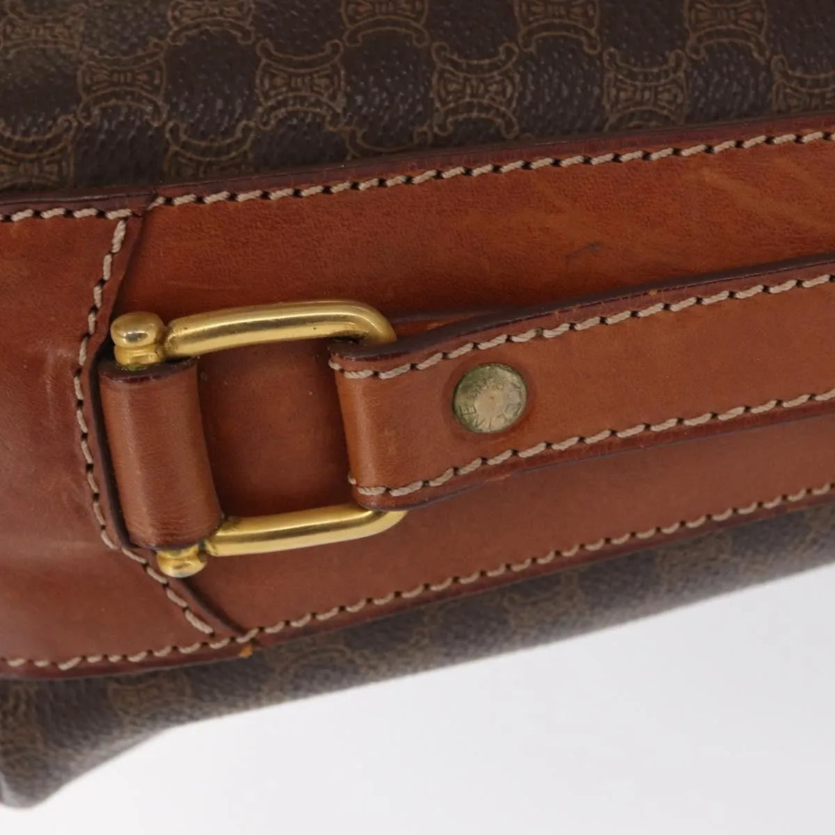 Celine Vintage Macadam Canvas and Leather, Brown, Canvas, Shoulder Bag