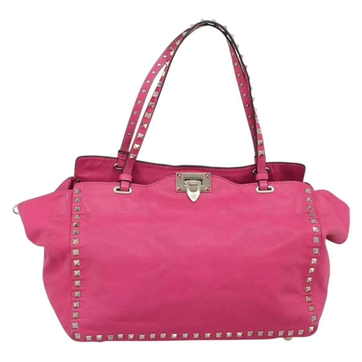 Valentino Garavani Rockstud Tote Textured Leather, Pink, Leather, Tote Bag