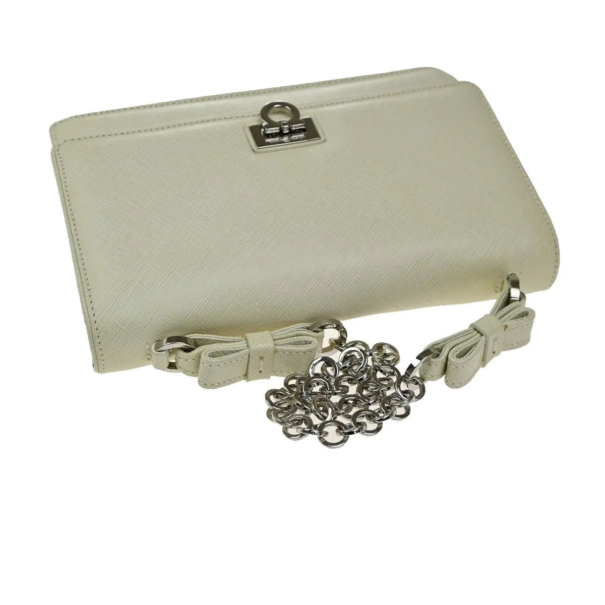 Salvatore Ferragamo Gancini Leather, White, Leather, Shoulder Bag