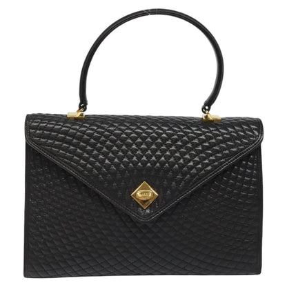 Bally Vintage Quilted Leather, Black, Leather, Handbag
