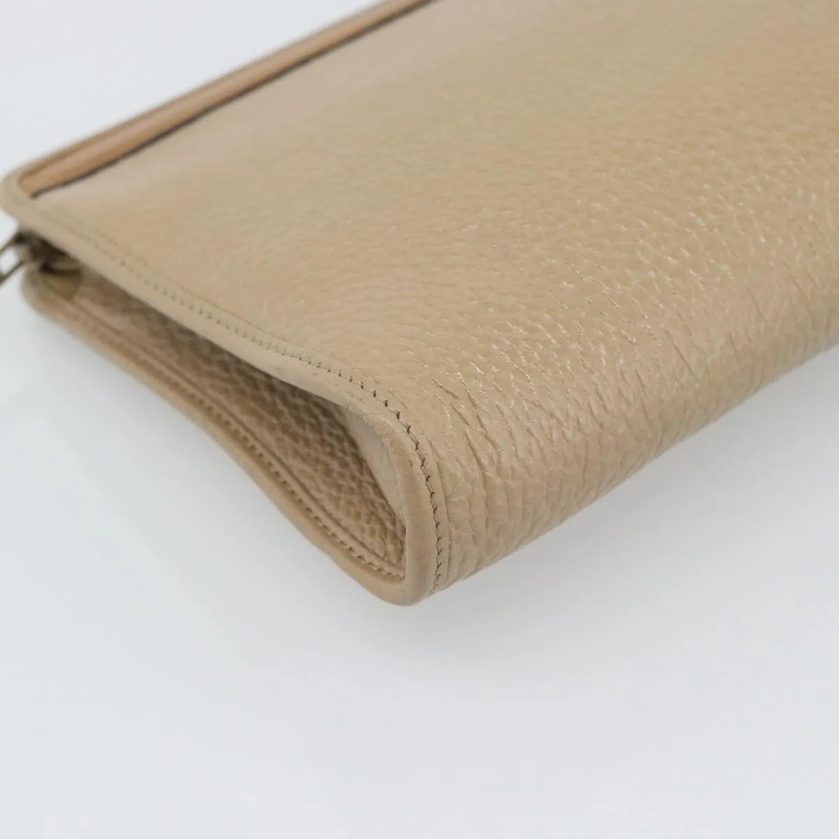Christian Dior Vintage Zip Pochette Leather, Beige, Leather, Clutch