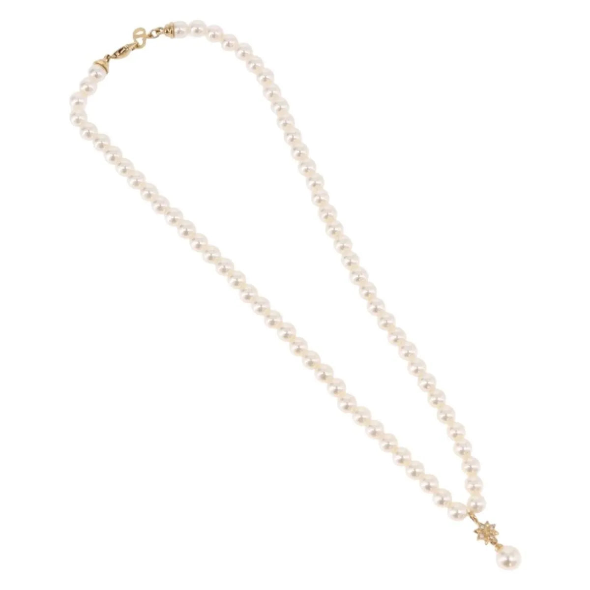 Christian Dior CD Bee Star Pearl Pendant Metal with Faux Pearl, White, Pearl, Necklace