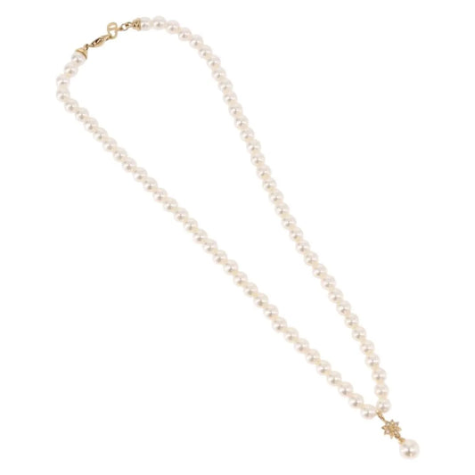 Christian Dior CD Bee Star Pearl Pendant Metal with Faux Pearl, White, Pearl, Necklace