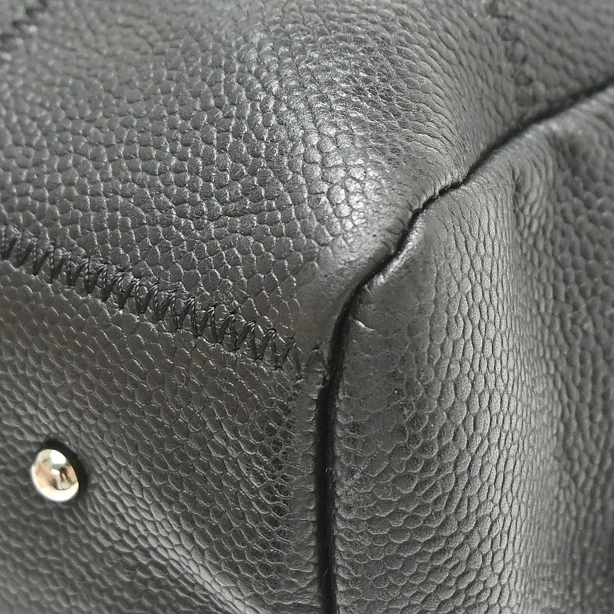 Chanel Square Stitch CC Boston Quilted Caviar, Black, Leather, Handbag