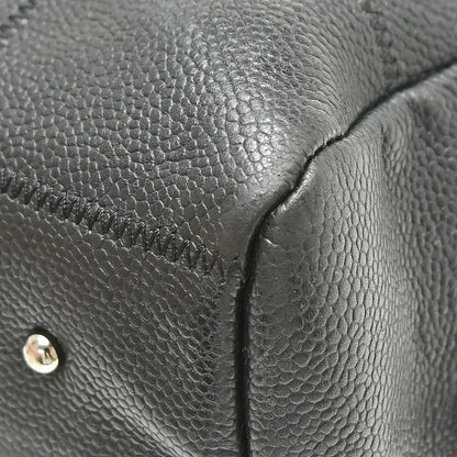 Chanel Square Stitch CC Boston Quilted Caviar, Black, Leather, Handbag