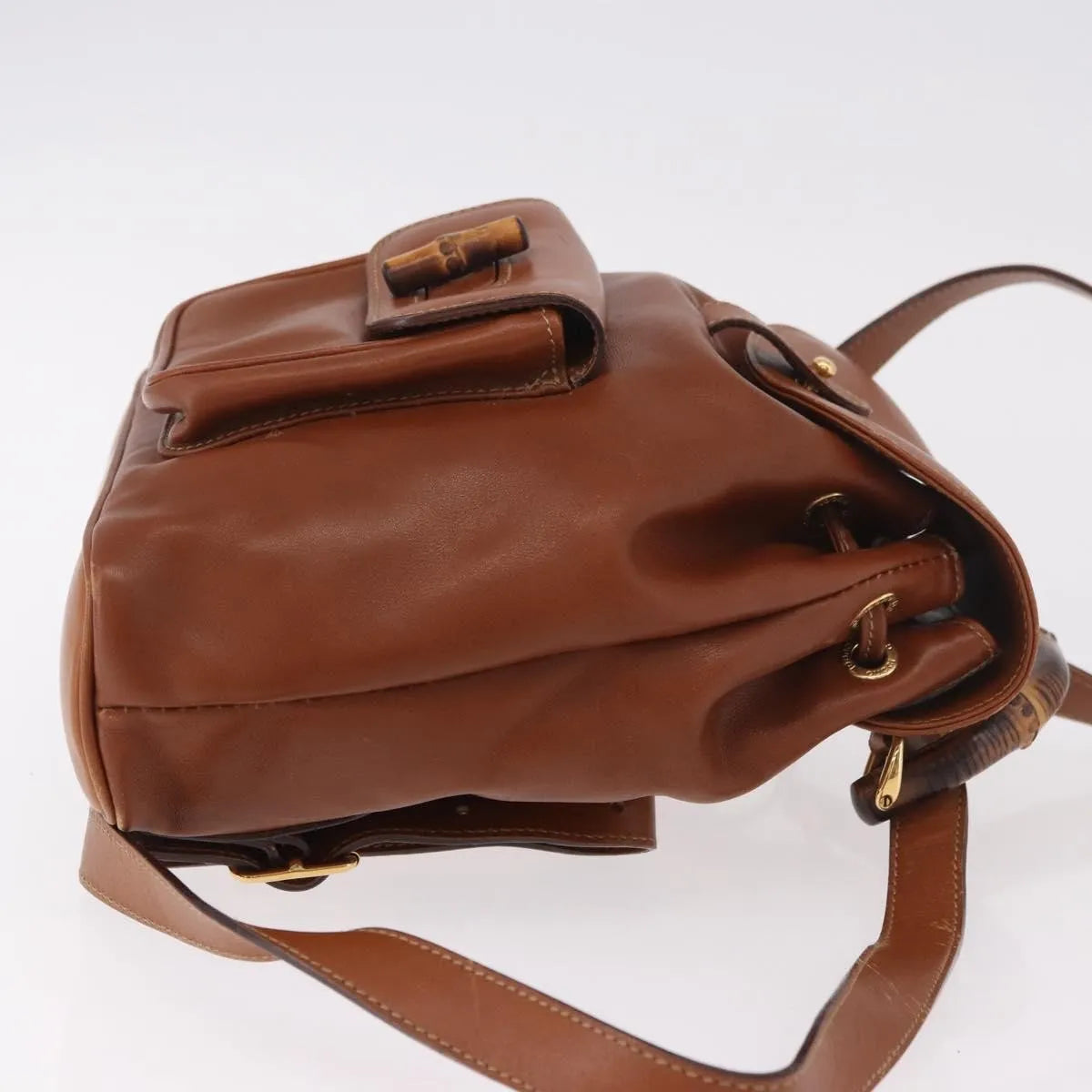 Gucci Vintage Bamboo Leather, Brown, Leather, Backpack