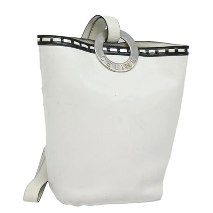 Celine Vintage Circle Logo Leather, White, Leather, Shoulder Bag