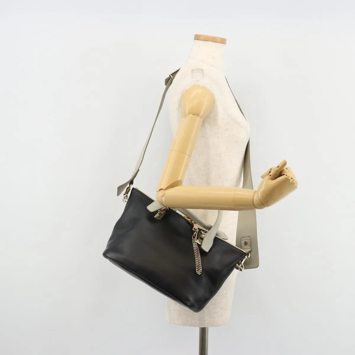 Chloe Bicolor Baylee Satchel Leather, Black, Leather, Handbag