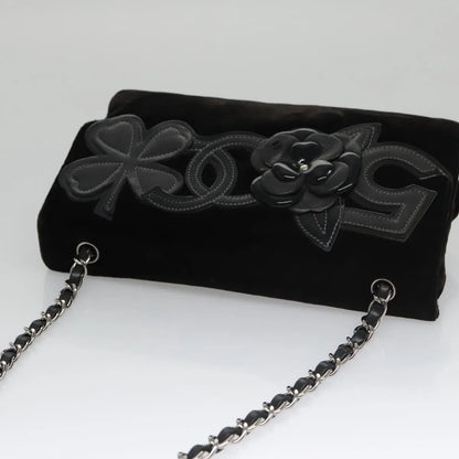 Chanel Camellia No.5 Chain Flap Velvet, Black, Velvet, Shoulder Bag