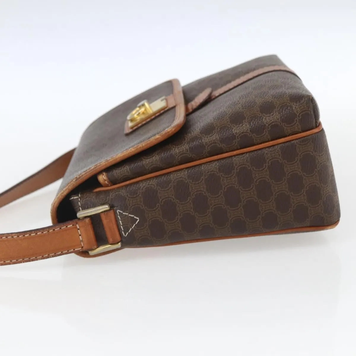 Celine Vintage Macadam Canvas and Leather, Brown, Canvas, Shoulder Bag