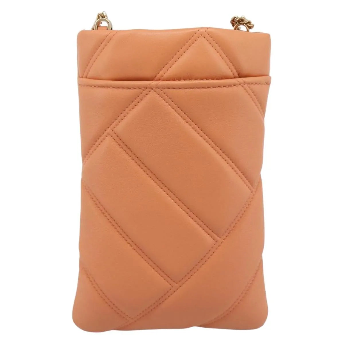 Bvlgari Serpenti Cabochon Phone Holder on Chain Diagonal Quilted Leather, Orange, Leather, Clutch
