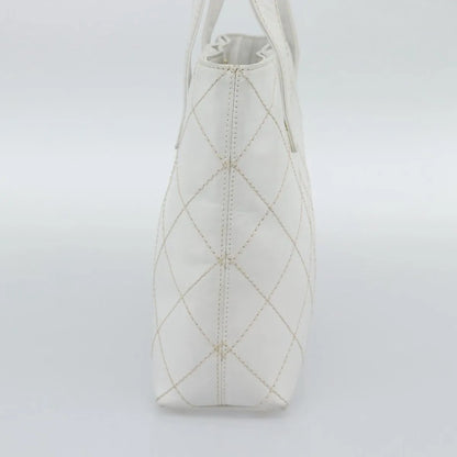 Chanel Surpique Tote Quilted Leather, White, Leather, Tote Bag