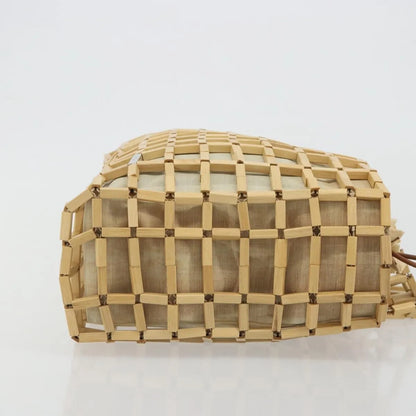 Salvatore Ferragamo Wood Mesh Drawstring canvas, Beige, Canvas, Handbag