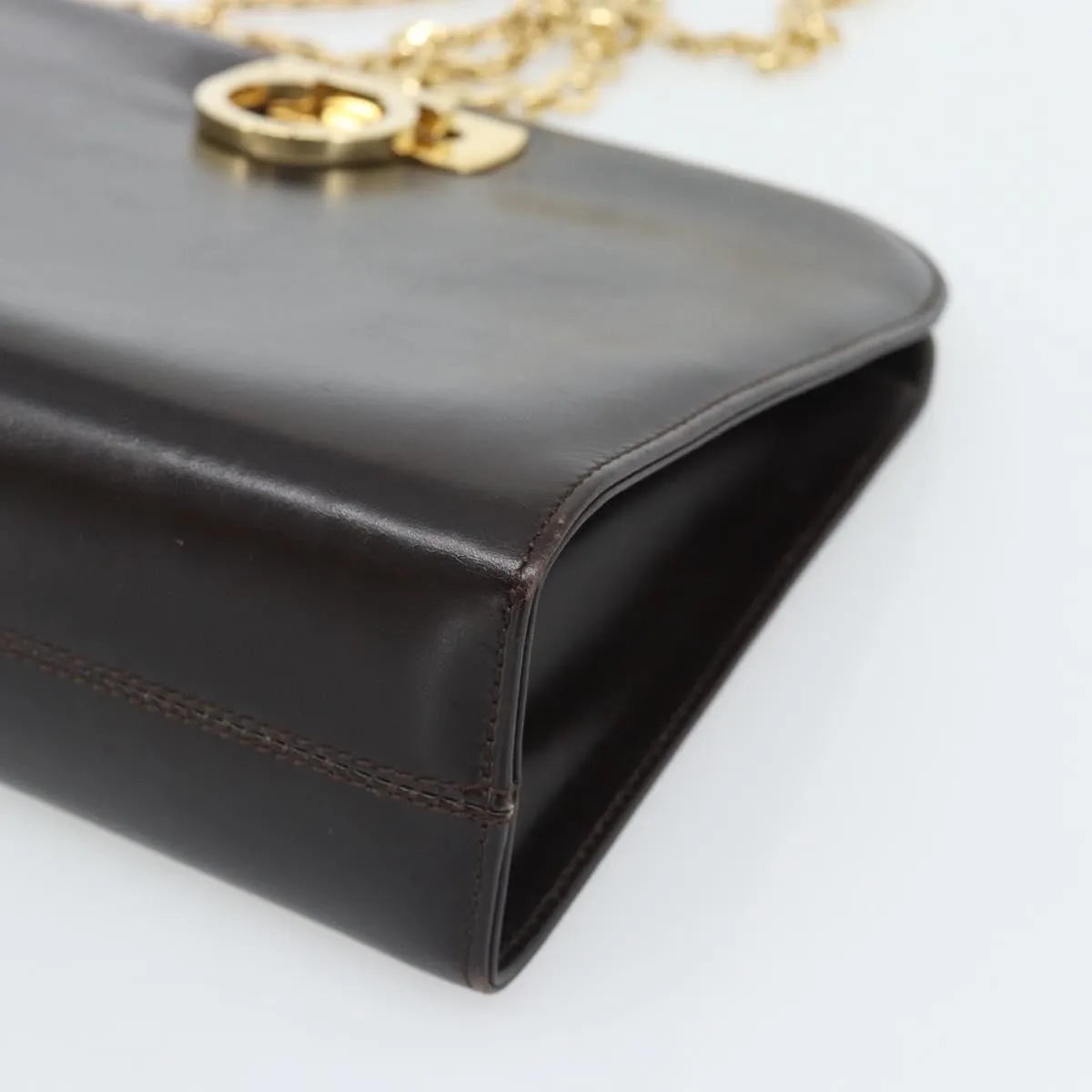 Salvatore Ferragamo Vintage Gancini Chain Leather, Brown, Leather, Shoulder Bag