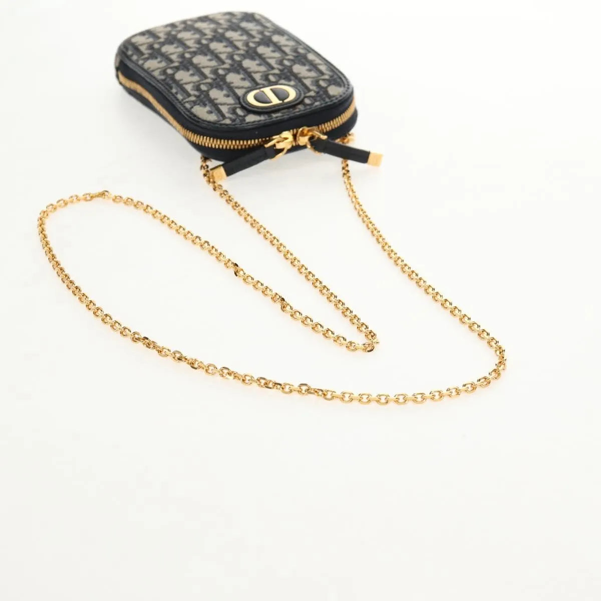 Christian Dior 30 Montaigne Phone Holder on Chain Oblique Canvas, Navy, Canvas, Clutch