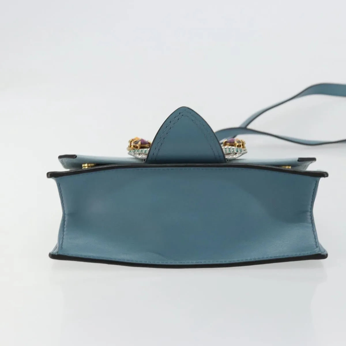 Miu Miu Madras Crystal Buckle Leather, Blue, Leather, Shoulder Bag