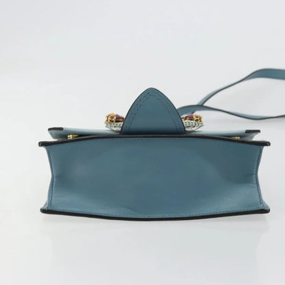 Miu Miu Madras Crystal Buckle Leather, Blue, Leather, Shoulder Bag