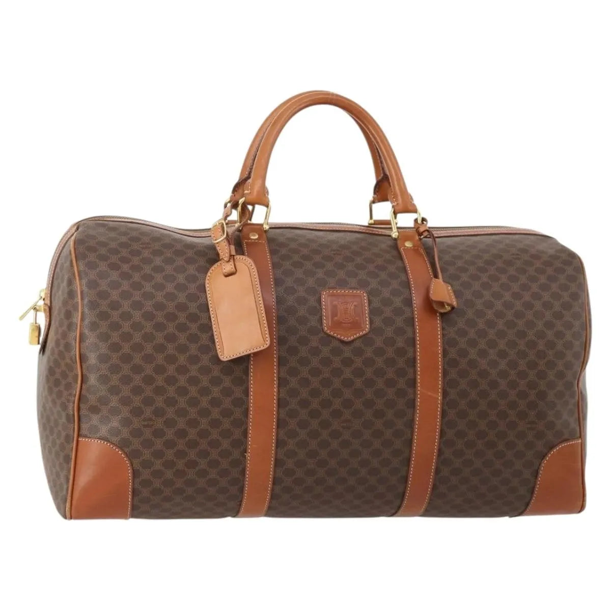 Celine Vintage Macadam Boston Canvas and Leather, Brown, PVC, Handbag