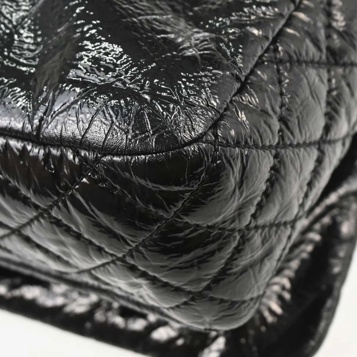 Chanel Rock and Chain Flap Patent Vinyl, Black, Patent Leather, Shoulder Bag