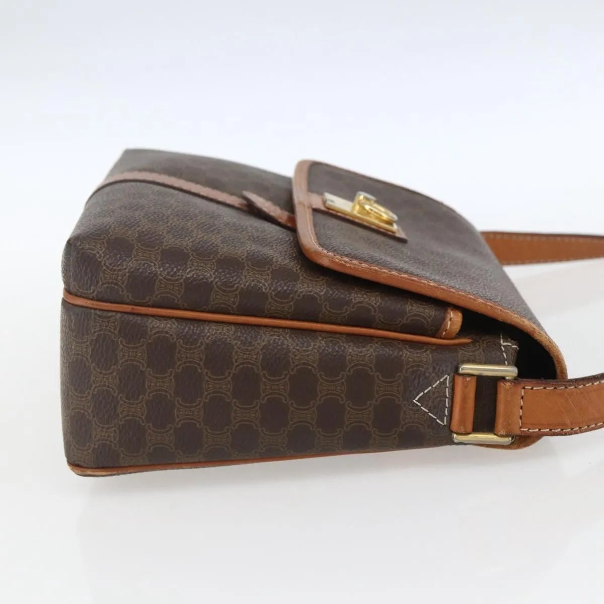 Celine Vintage Macadam Canvas and Leather, Brown, Canvas, Shoulder Bag