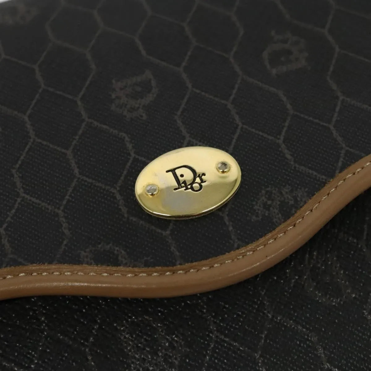 Christian Dior Vintage Honeycomb Flap Coated Canvas, Black, Canvas, Shoulder Bag