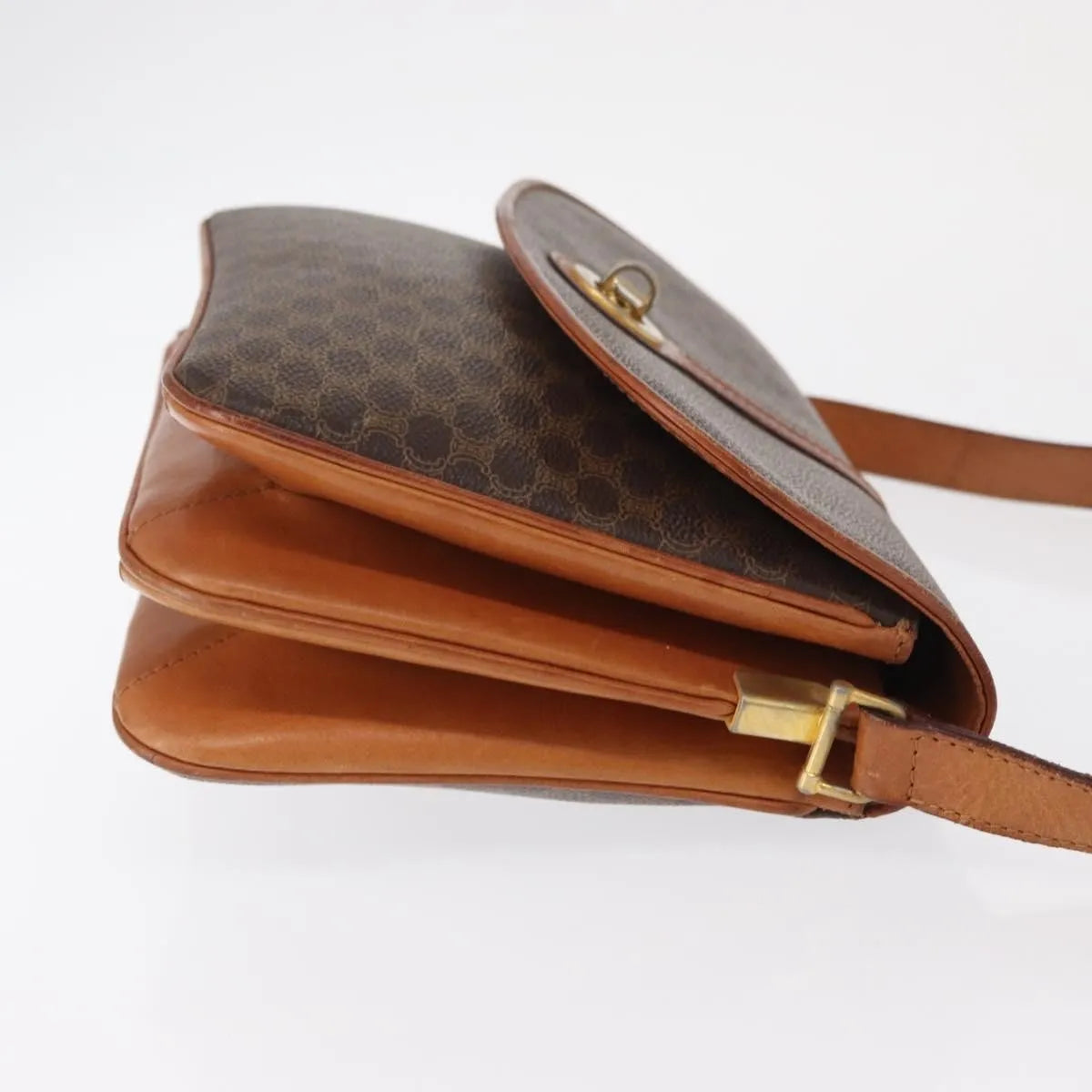 Celine Vintage Macadam Canvas and Leather, Brown, Canvas, Shoulder Bag