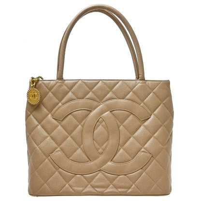 Chanel Medallion Tote Quilted Caviar, Beige, Leather, Tote Bag
