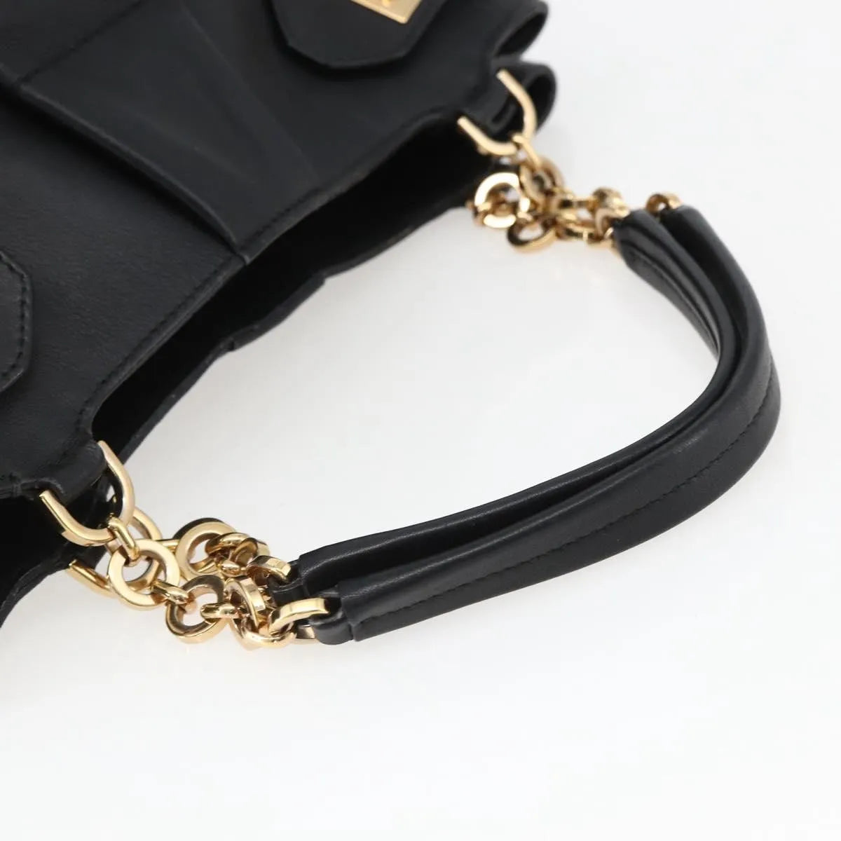 Salvatore Ferragamo W Chain Tote Leather, Black, Leather, Handbag