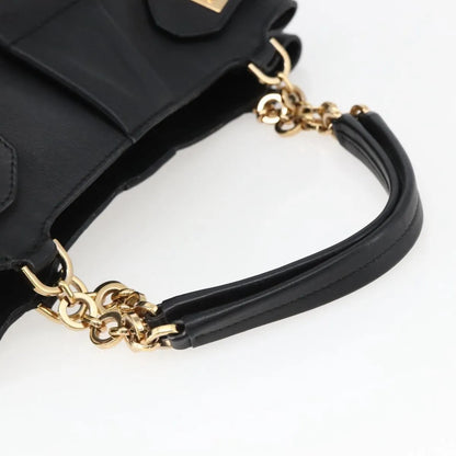 Salvatore Ferragamo W Chain Tote Leather, Black, Leather, Handbag