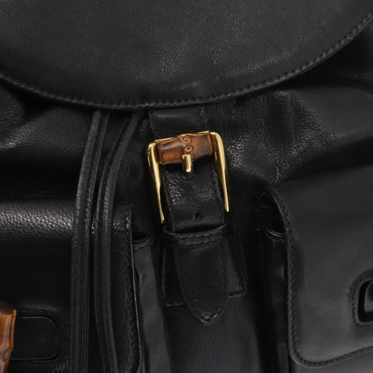 Gucci Vintage Bamboo Leather, Black, Leather, Backpack