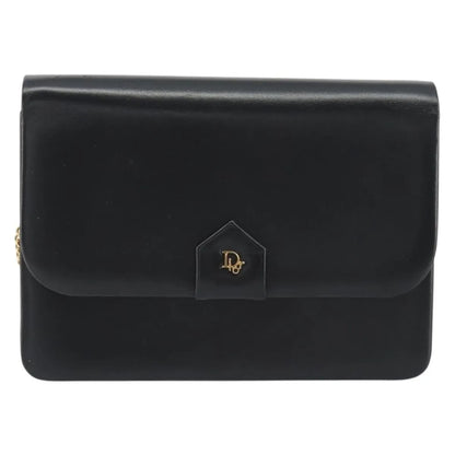 Christian Dior Vintage Clipper closure clutch with logo leather, Black, Leather, Crossbody Bag