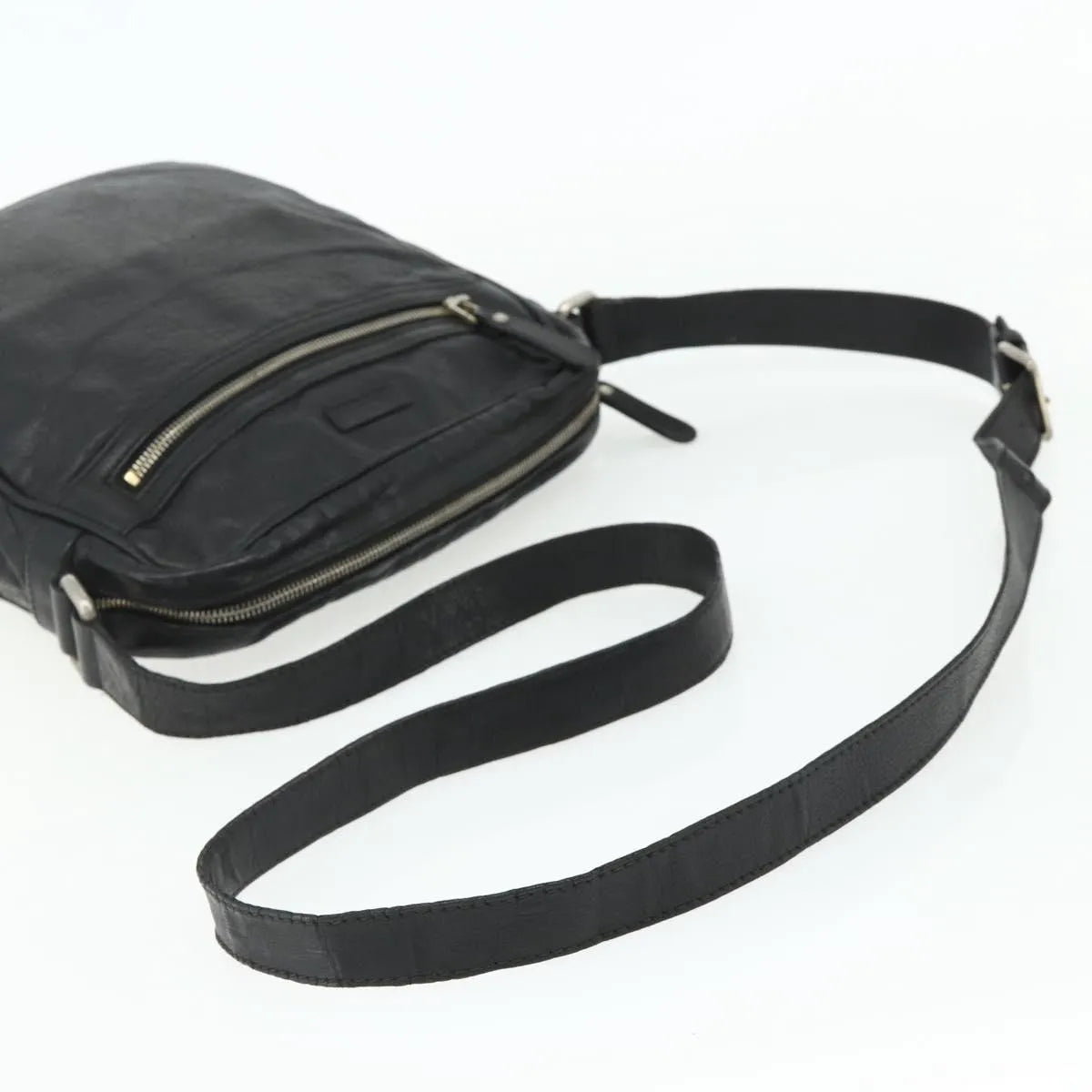 Gucci Front Zip Messenger Guccissima Leather, Black, Leather, Shoulder Bag