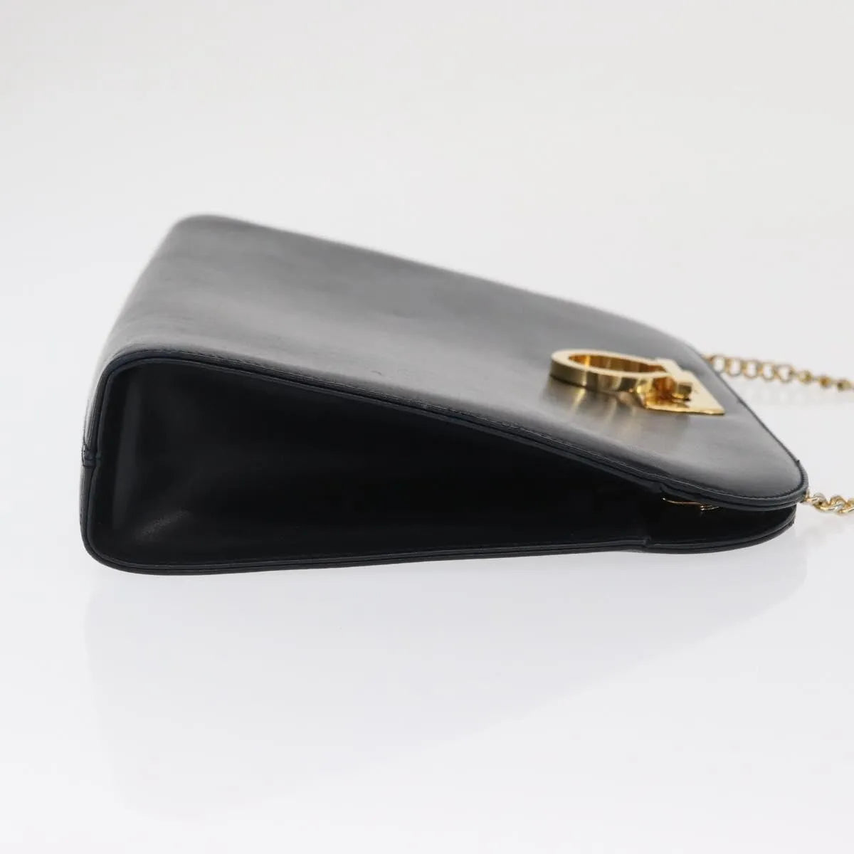 Salvatore Ferragamo Vintage Gancini Chain Leather, Navy, Leather, Shoulder Bag