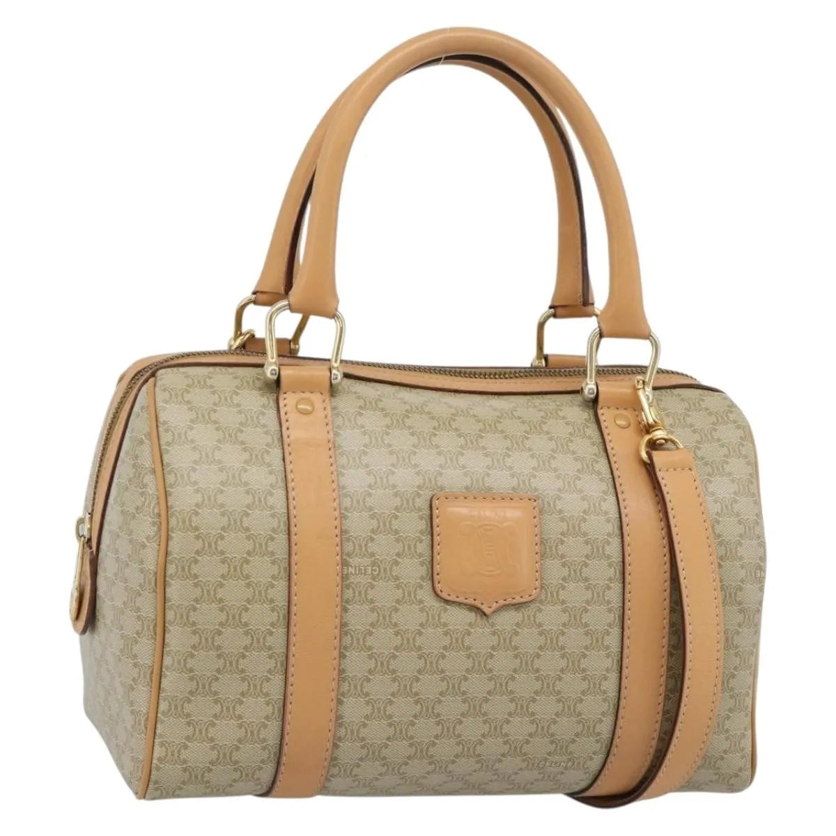 Celine Vintage Macadam Boston Canvas, Beige, Canvas, Handbag