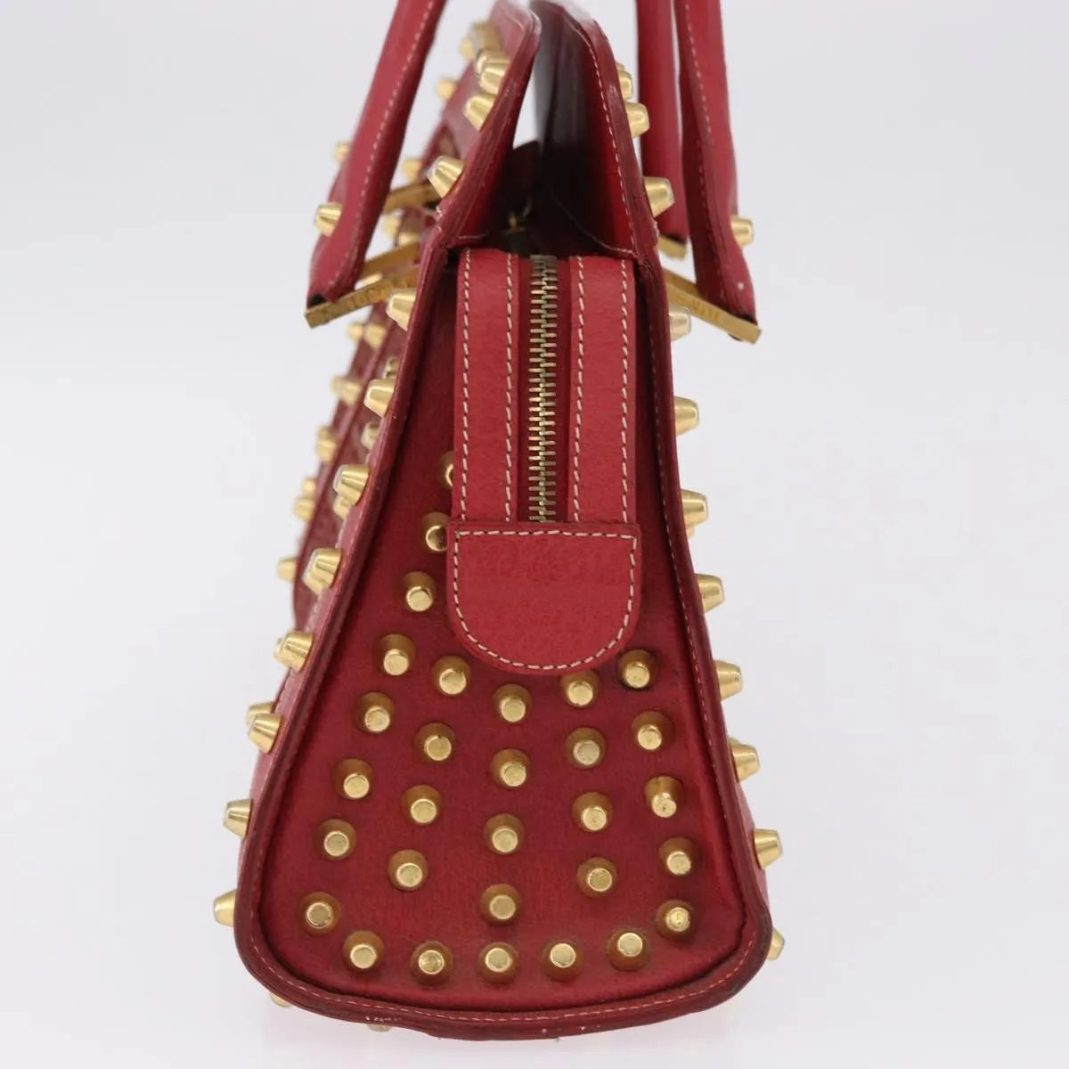 Fendi Studded Handle canvas, Red, Canvas, Handbag