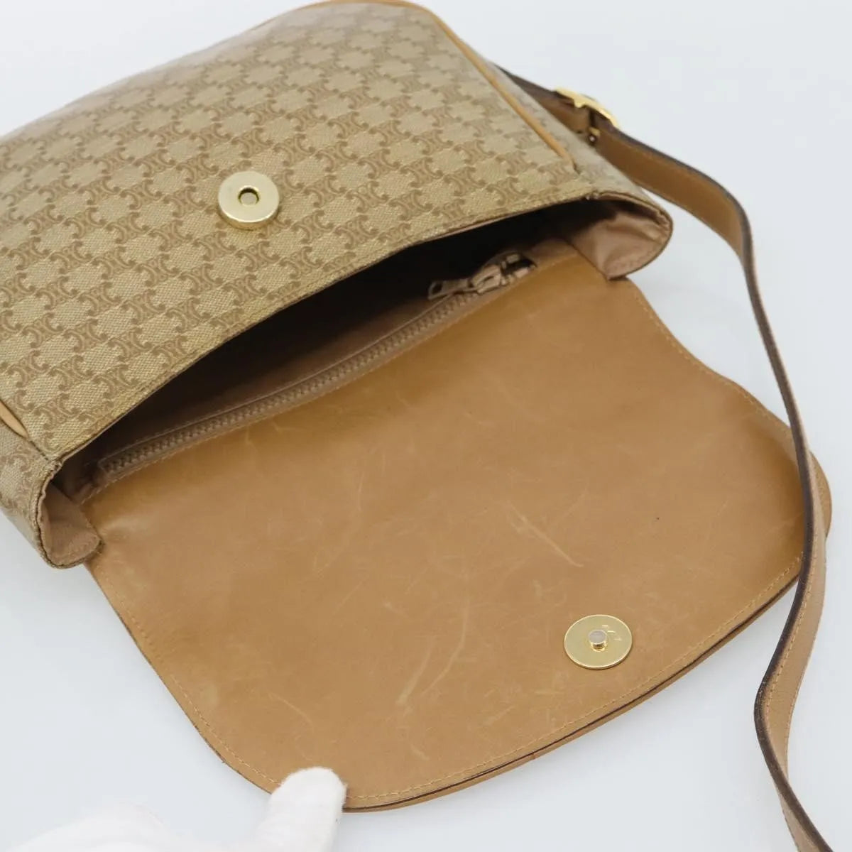 Celine Vintage Macadam Canvas, Beige, Canvas, Shoulder Bag