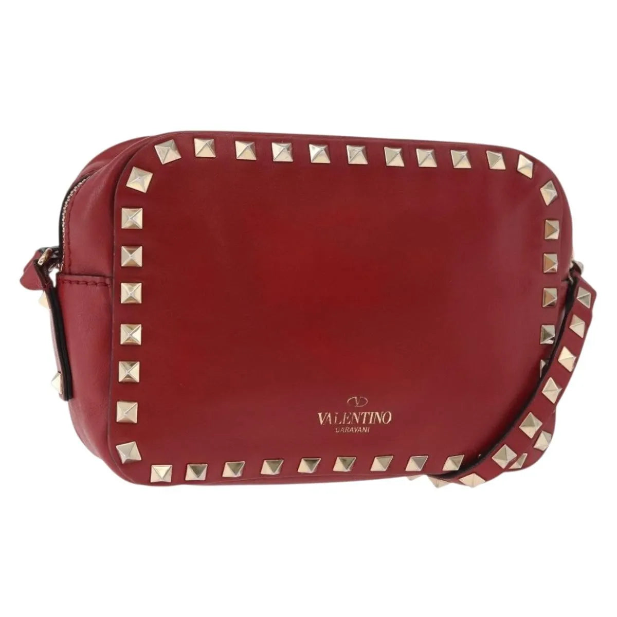 Valentino Garavani Rockstud Camera Leather, Red, Leather, Shoulder Bag
