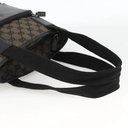 Gucci Vintage Front Pocket Tote GG Coated Canvas with Leather, Black, Canvas, Tote Bag