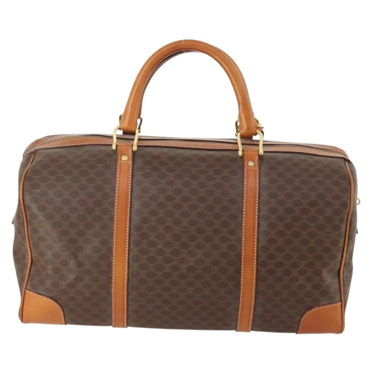 Celine Vintage Duffle Canvas and Leather, Brown, Canvas, Travel Bag