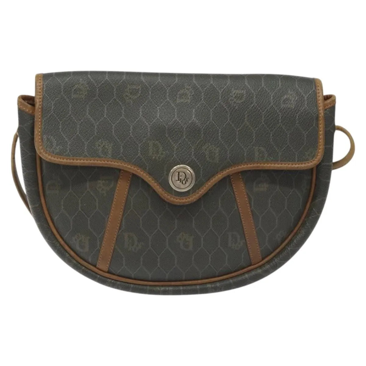 Christian Dior Vintage Honeycomb Flap Coated Canvas, Green, Canvas, Shoulder Bag