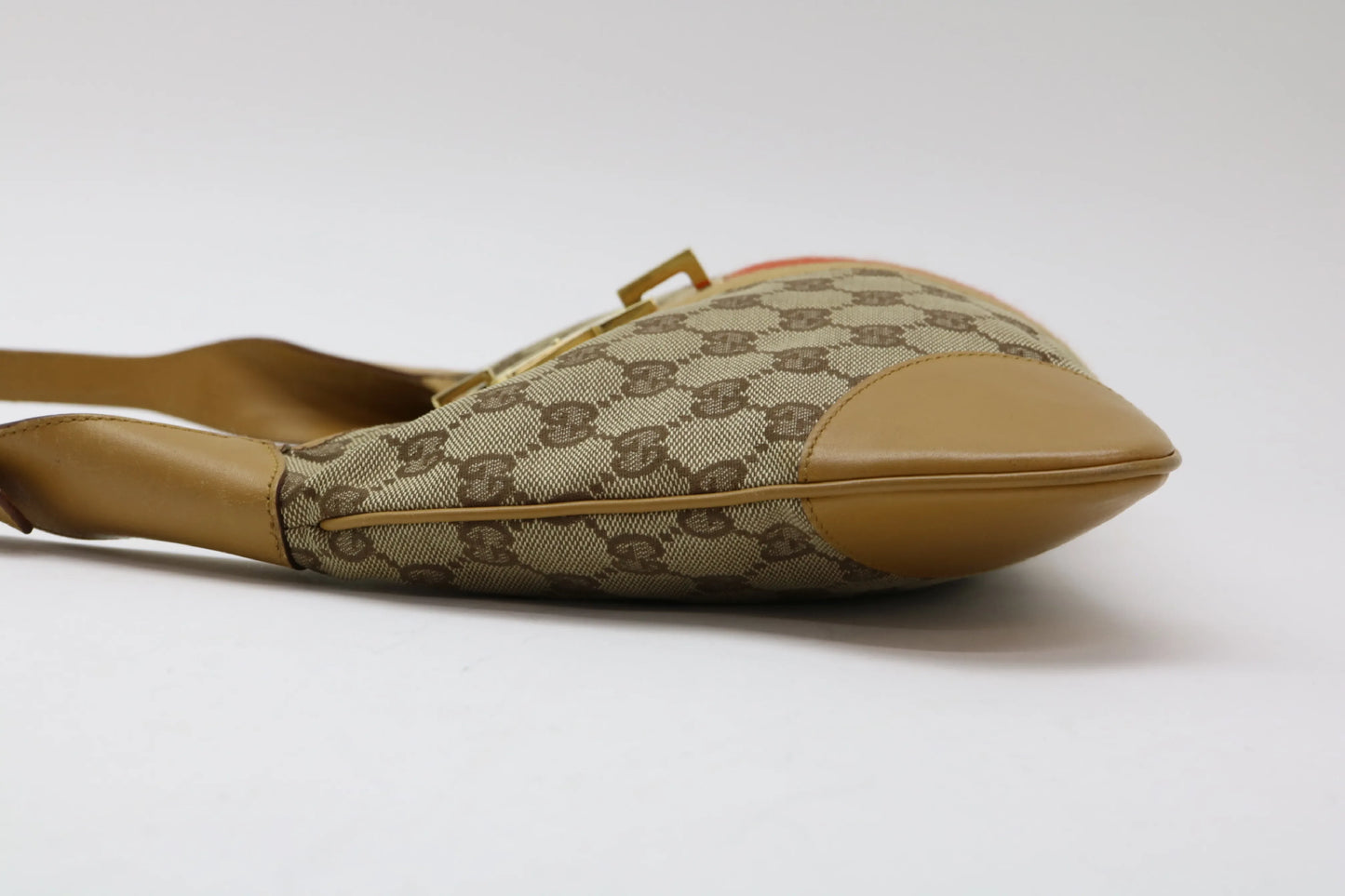 Gucci Vintage Jackie Shoulder Canvas and Leather, Beige, Canvas, Handbag