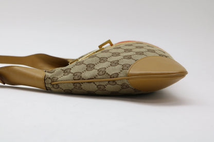 Gucci Vintage Jackie Shoulder Canvas and Leather, Beige, Canvas, Handbag