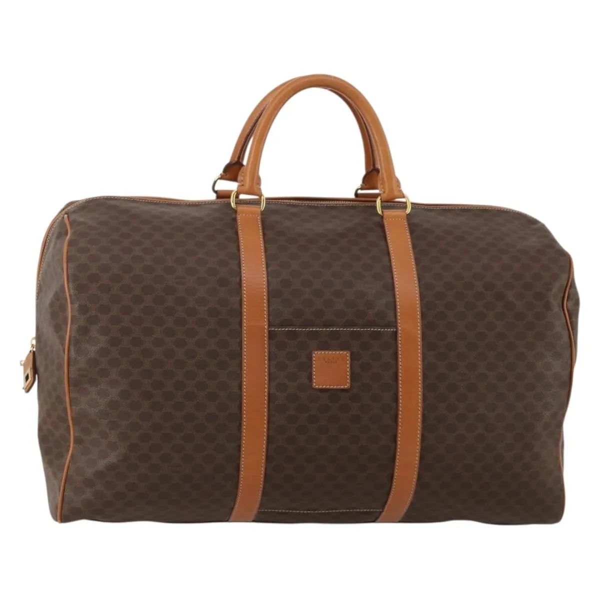 Celine Vintage Duffle Canvas and Leather, Brown, Canvas, Travel Bag