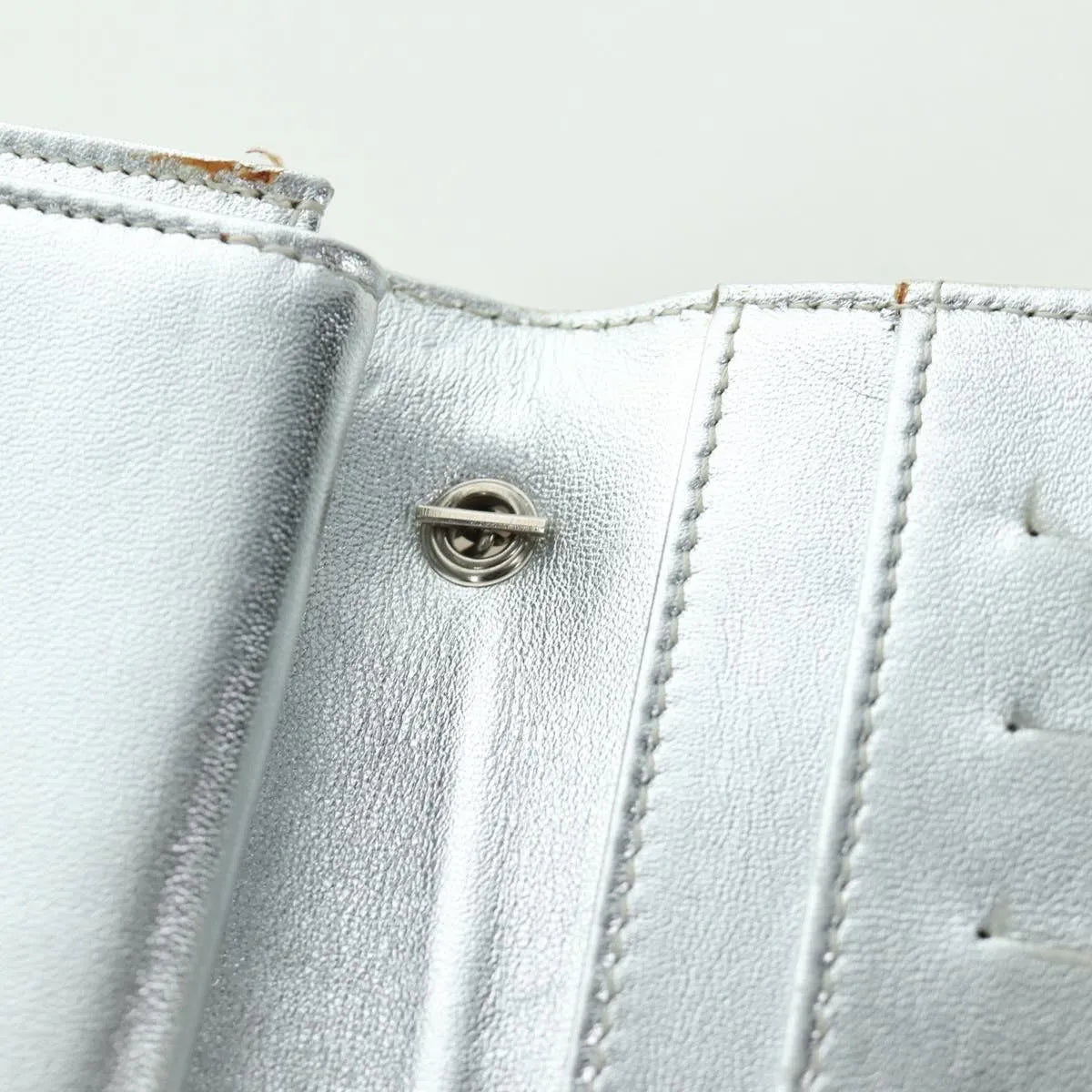 Fendi Wallet on Chain Logo Embossed Leather, Silver, Leather, Wallet