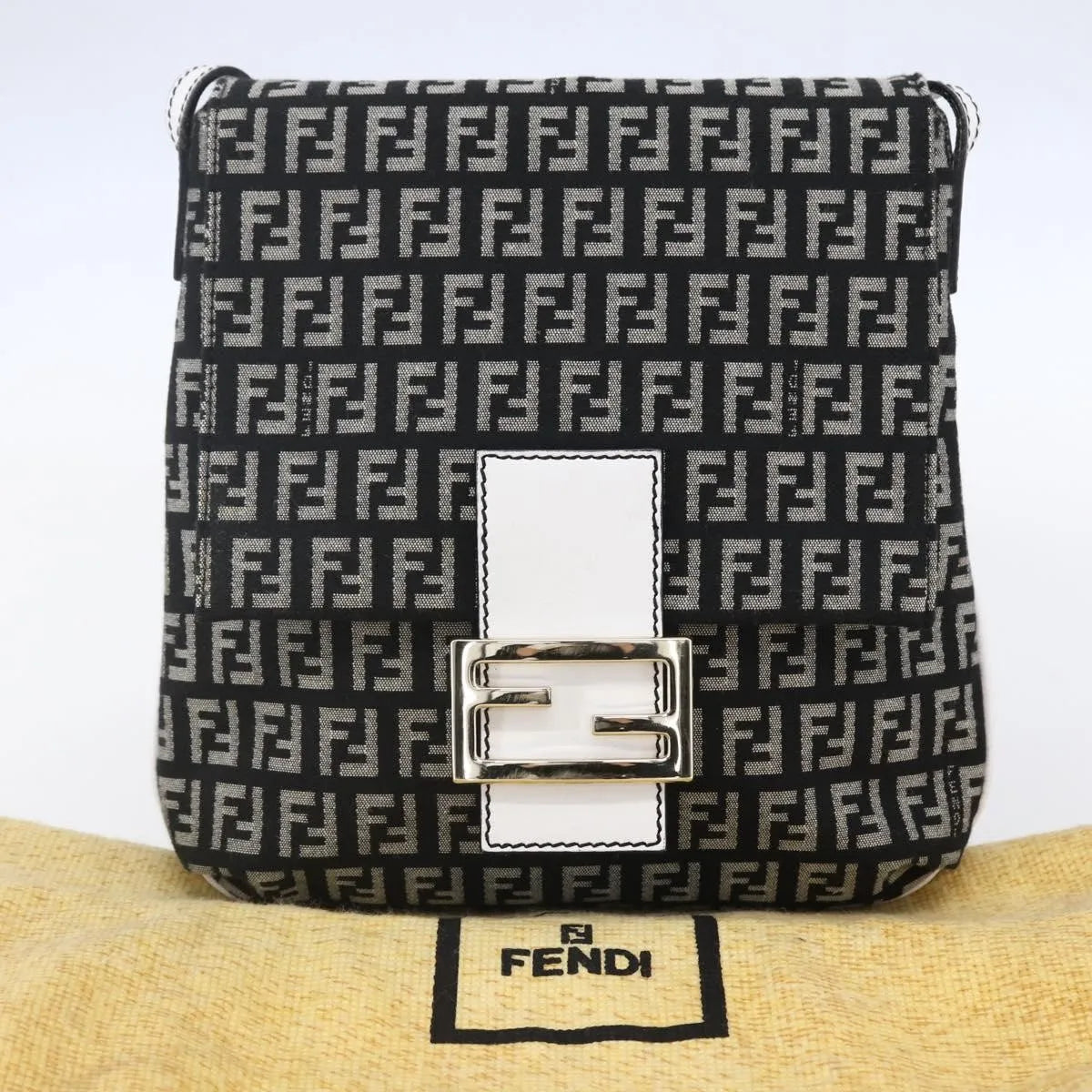 Fendi Vintage Flap Zucchino Canvas, Black, Canvas, Shoulder Bag