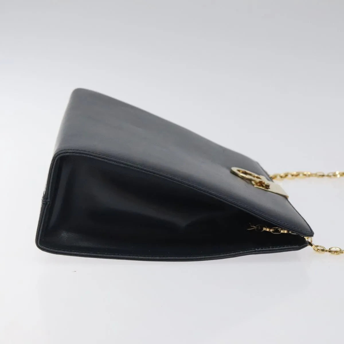Salvatore Ferragamo Vintage Gancini Chain Leather, Navy, Leather, Shoulder Bag
