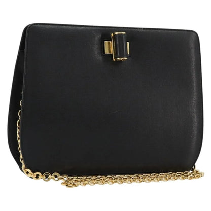 Salvatore Ferragamo Vintage Chain Leather, Black, Leather, Shoulder Bag